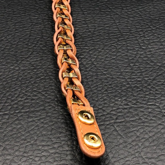 Henri Bendel Orange Rivet Wrap Bracelet Gold Tone Hobnails Soft Braided Leather - Picture 5 of 9